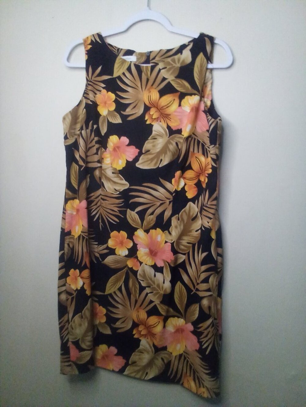 Dressbarn Dress Women 14 Sleeveless Floral Leaves Black Brown